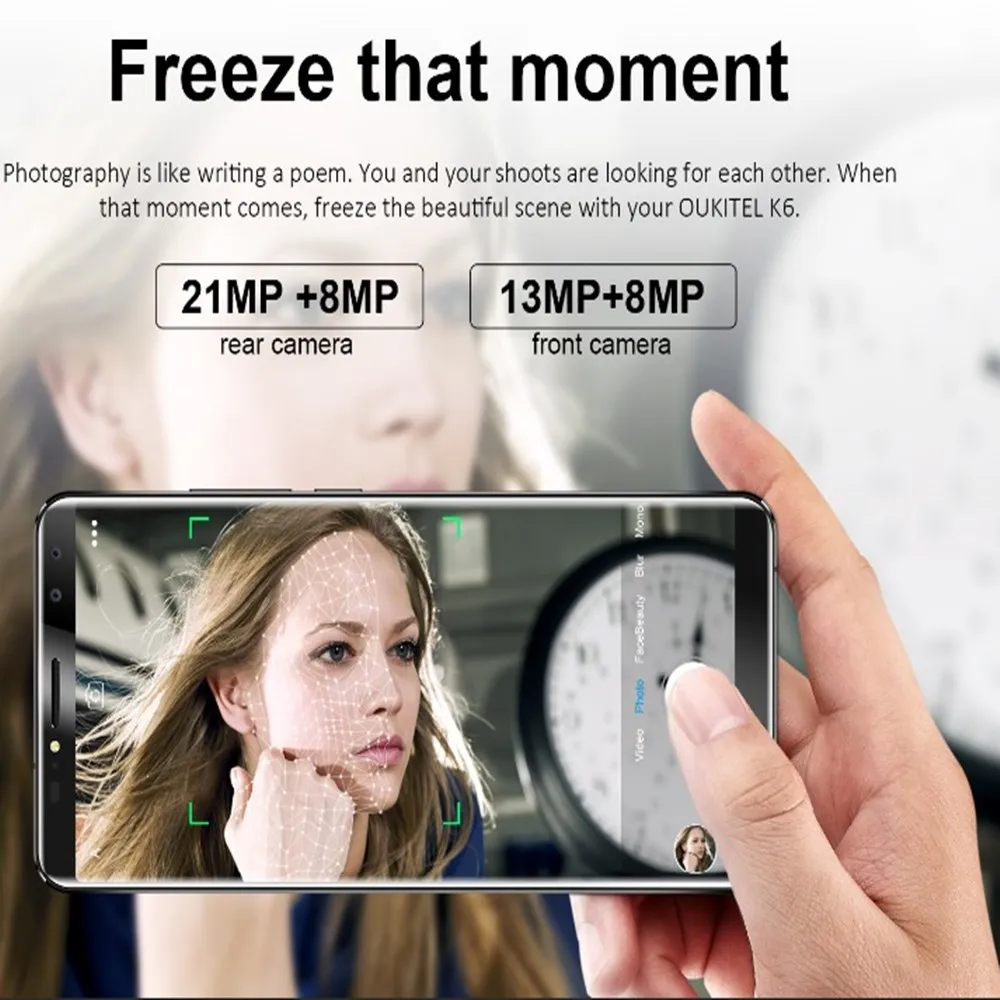 Oukitel K6 5 99 дюймов 6300 мАч батарея Лицо ID 6 ГБ + 64 Гб М восьмиядерный смартфон 4G
