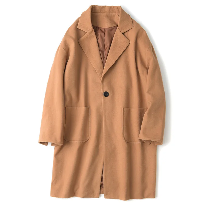 Повседневная мода мужское длинное шерстяное пальто свободная однотонная