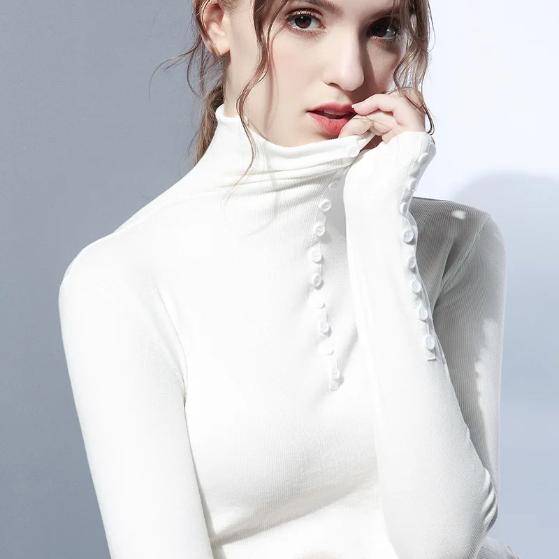 Stretch Women Sweaters 2019 Knitted Pullovers Female Turtleneck Knitting Shirts Ladies Basic Tops Long Sleeve Black White Green | Женская