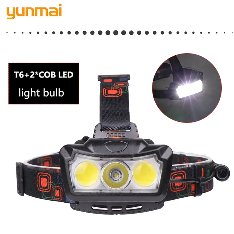 

YUNMAI Headlight 30000 LM LED headlamp 1* T6 +2*COB Head Lamp Waterproof Rechargerable Torch Lanterna with battery FOR Hiking