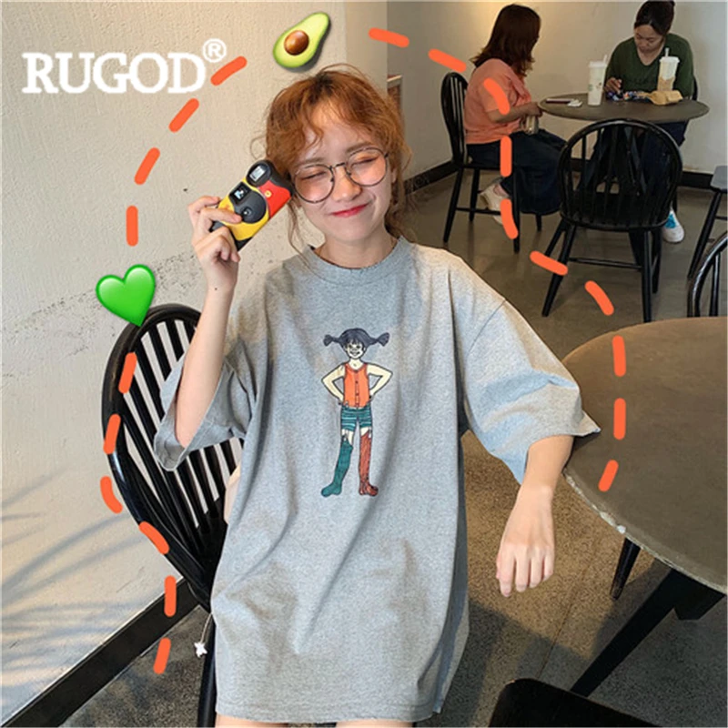 Женская летняя футболка RUGOD модный Свободный Топ с короткими рукавами и принтом