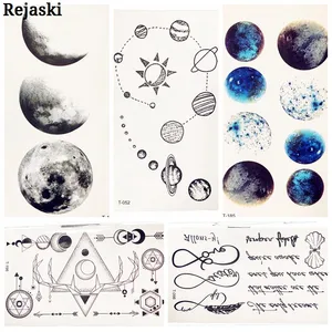 Милая Временная тату-наклейка Космос для детей боди-арт искусственная черная переводная татуировка Вселенная планеты узорные тату для женщин