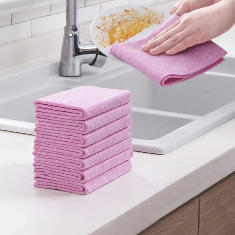 

5 Pieces/Lot Rag Household Lint-free Dish Cloth Kitchen Supplies Thick Absorbent Non-stick Oil Cleaning Cloth 26*30cm