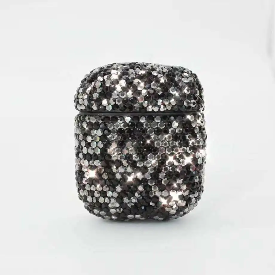 black Модные чехлы для Airpods TWS i10 i12 чехол Bluetooth Стразы чехол Пылезащитная Роскошная полная дрель airpod чехол для женщин и девочек - Цвет: black