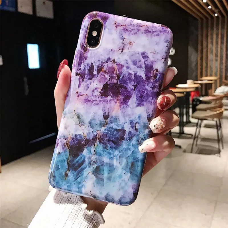 Lovebay чехол для телефона для iPhone 6, 6s, 7, 8 Plus, X, XR, XS Max, Модный Цветной мраморный Мягкий ТПУ силиконовый чехол для iPhone X, чехол для телефона, Fundas - Цвет: T4
