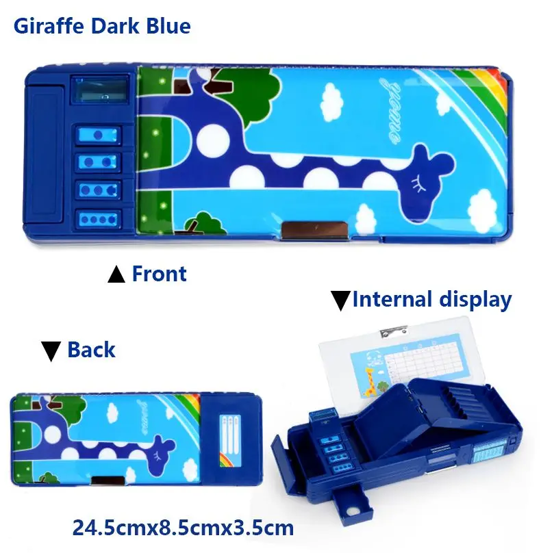 Giraffe Blue Пенал Многофункциональный пенал с точилка для карандашей Календари для Обувь для девочек милые Пластик студенты пенал Эсколар papelaria Канцелярии - Цвет: Giraffe Blue