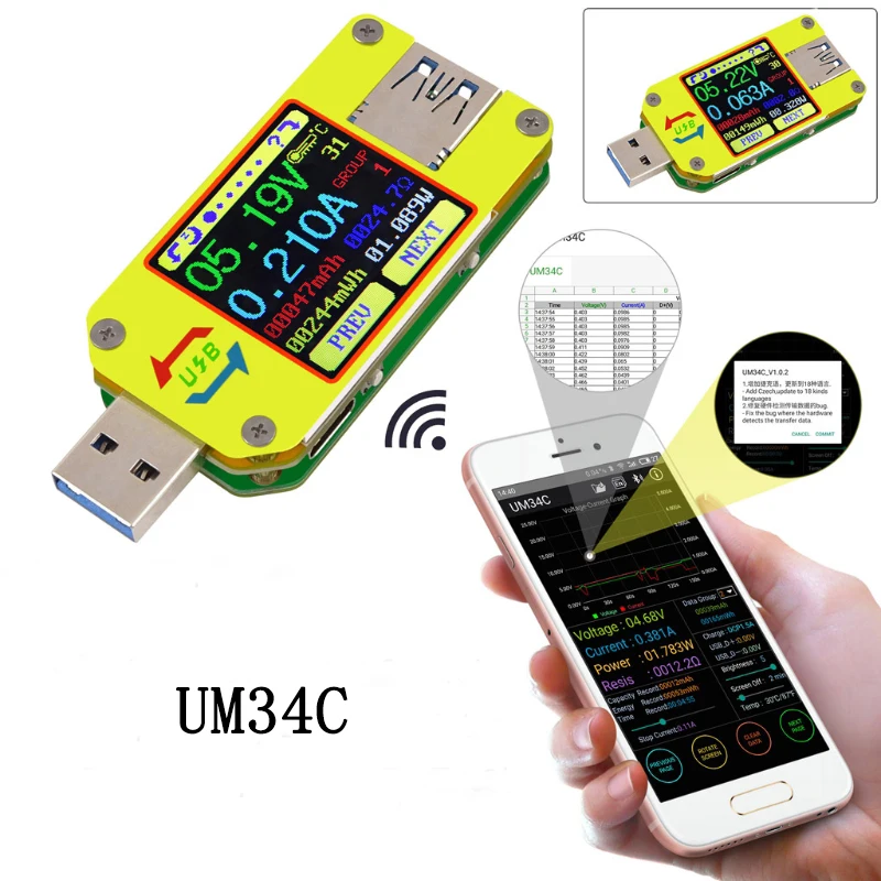 UM34 UM34C Для APP USB 3 0 Тип C DC Вольтметр Амперметр Напряжение измеритель тока для