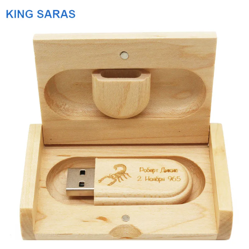 KING SARAS Maple деревянные usb+ коробка с логотипом, usb флеш-накопитель, накопитель, 4 ГБ, 8 ГБ, 16 ГБ, 32 ГБ, 64 ГБ, usb2.0, флешка, фотография, подарок
