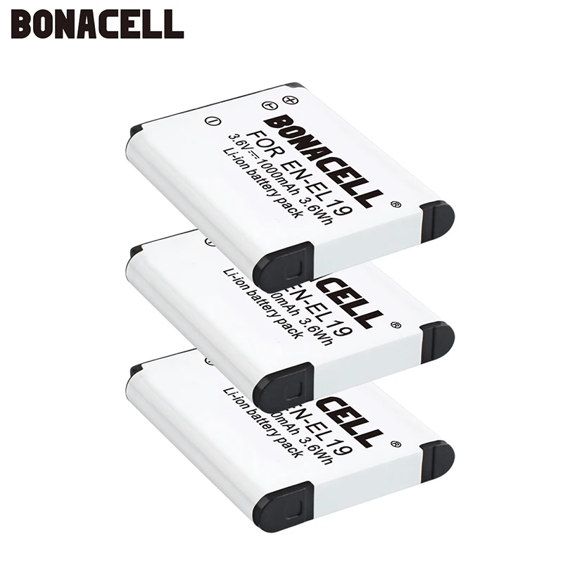 Bonacell 3 шт. 6 в EN EL19 батарея для камеры Nikon Coolpix S33 S32 S3600 S3700 S4300 S5200 S6800 S4100 S4150 S4200