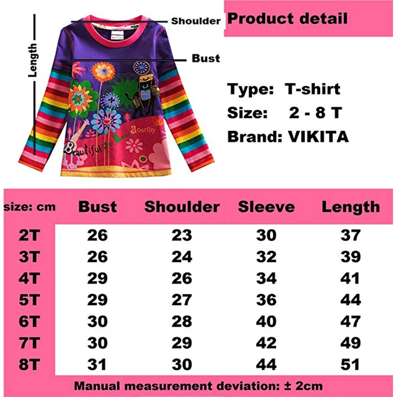 Футболка для девочек VIKITA футболка с длинным рукавом 2018|girls shirts|children t-shirtgirl t-shirt |