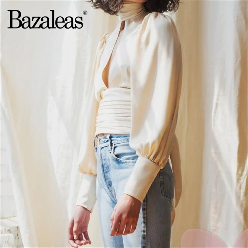 Bazaleas 2019 винтажная повязка с перекрестной спинкой на спине Женские топы и блузка