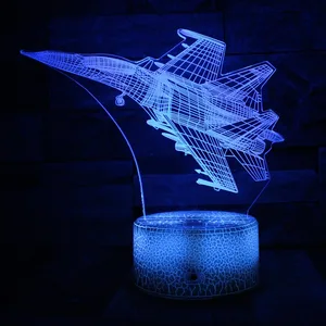 3D ночник в виде самолета, светодиодный Настольный светильник с сенсорными кнопками, украшение для комнаты, семейный светильник, праздничный подарок для мальчика, 7 цветов