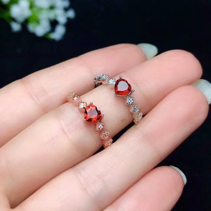 Колье из серебра 925 пробы обручальное кольцо с сердечком 5 мм натуральный гранет