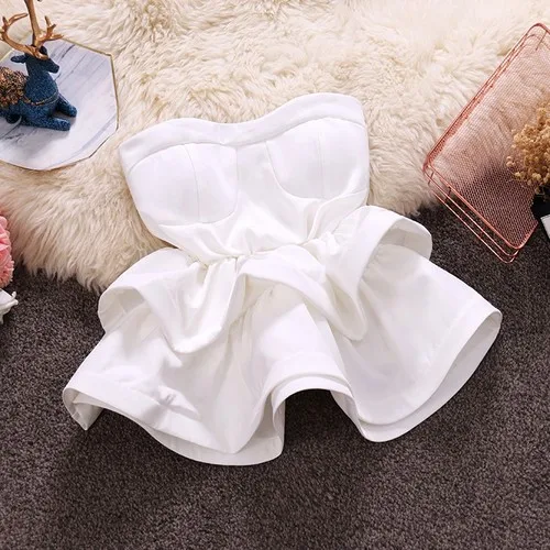 white Neploe Slash Neck Ruffles Blouse Women Sleeveless Loose Solid Blusas Slim Waist Sexy Women Tops 45144 - Цвет: white