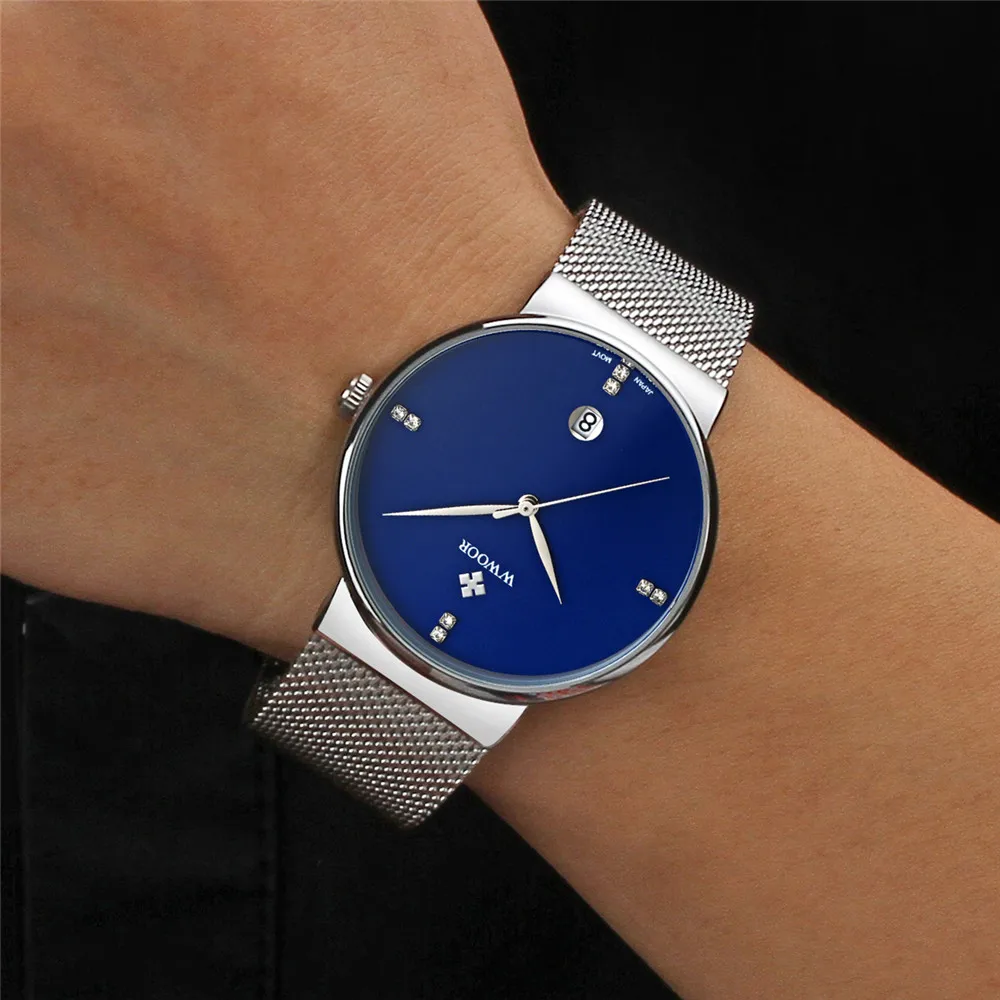 2017 Люксовый Бренд WWOOR часы мужские модные повседневные кварцевые ультра тонкий