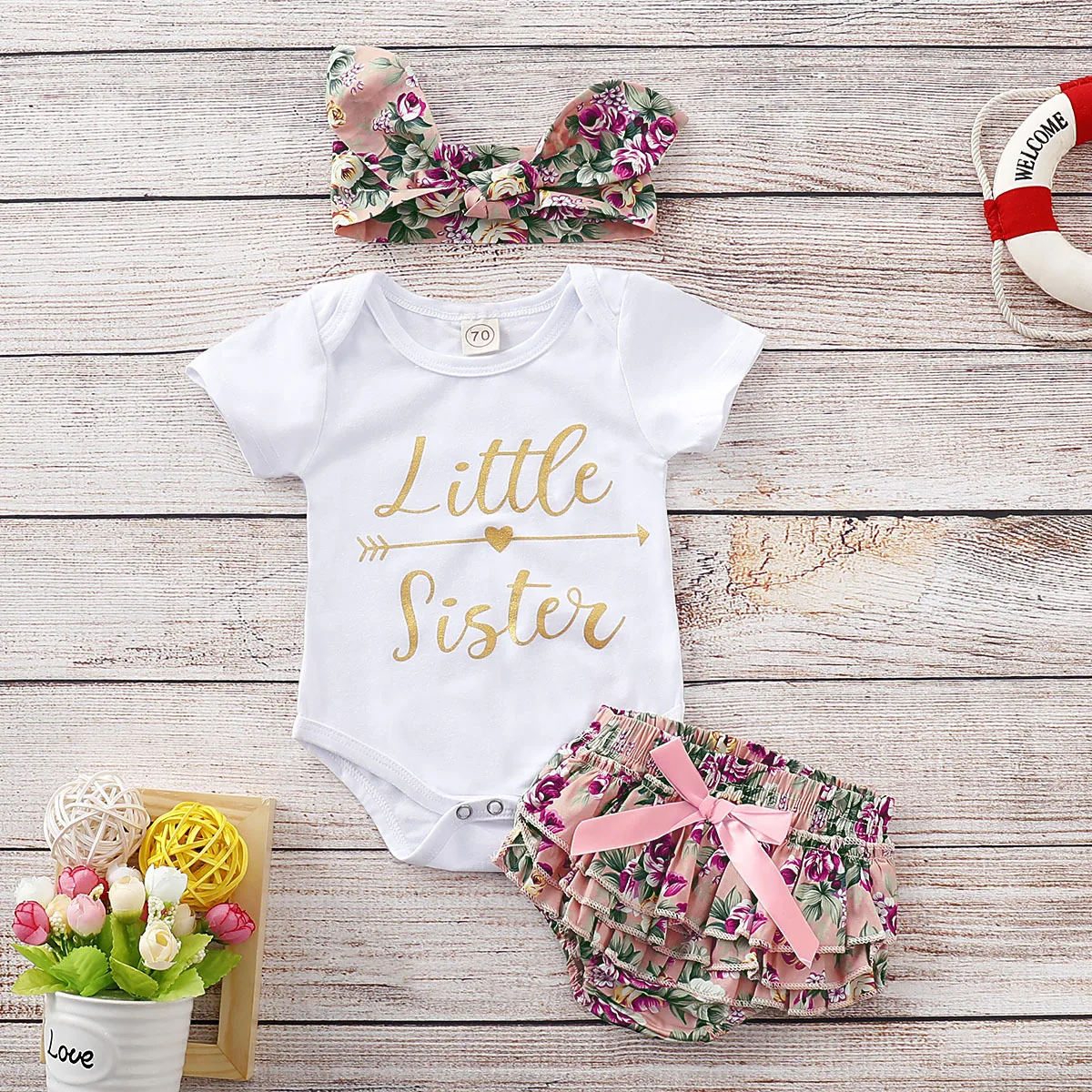 Одежда для новорожденных девочек боди с короткими рукавами и круглым вырезом