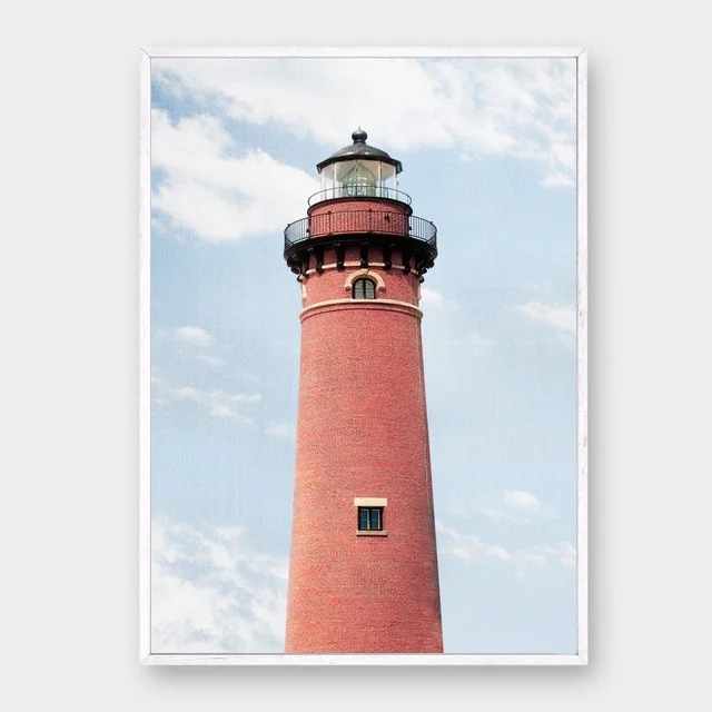 Red lighthouse poster Pink beach canvas painting wall art and pink landscape for kids baby room home decor without frame | Дом и сад