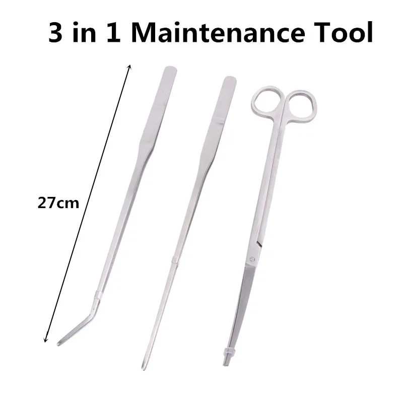 Aquarium Maintenance Tools Kit 3 in 1 Tweezers Curve Scissor OR Cleaning Tool Storage Holder Fish Tank Water Plant | Дом и сад