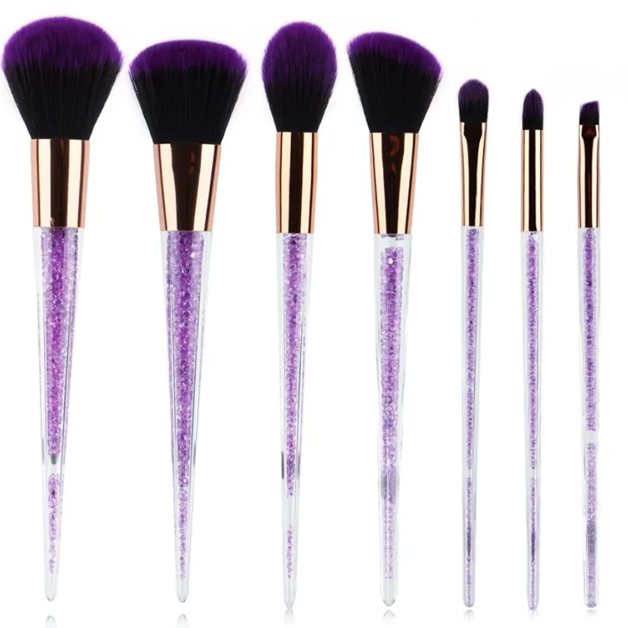 7 Pcs Purple Crystal Makeup Brushes Set Diamond Foundation Brush New Women Cosmetic Beauty Kit Facial Make Up Accessories | Красота и