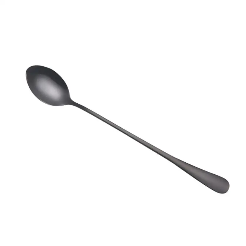 Black Новинка, горячая новинка, 1 шт., 19,5*3 см, цветная ложка, ложка с длинной ручкой, столовые приборы, инструменты для кофе, питья, кухонный гаджет,, новинка - Цвет: Black