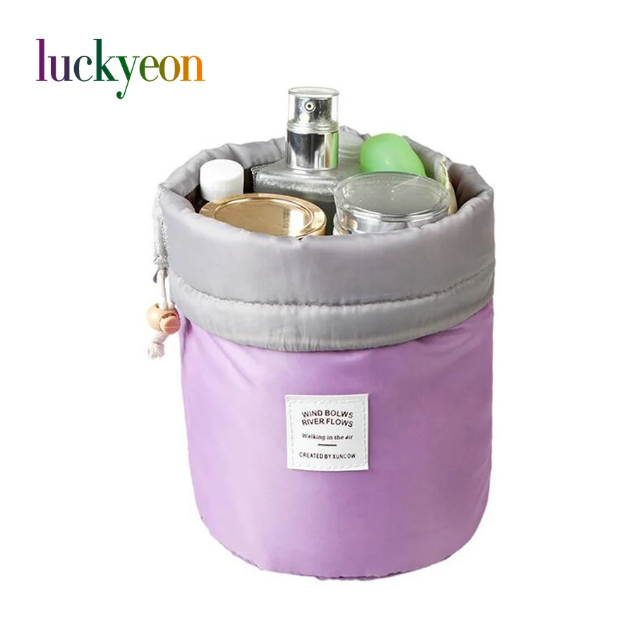 New Arrival Barrel Shaped Travel Drawstring Cosmetic Bag Nylon High Capacity Elegant Drum Wash Bags Makeup Organizer Storage | Багаж и