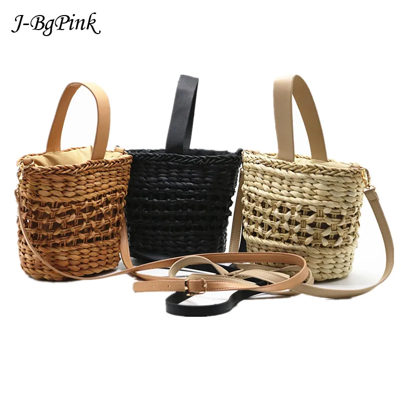 3colors woven straw bag cylindrical shopping natural color fashion women's hollow crossbody bohemian beach | Багаж и сумки
