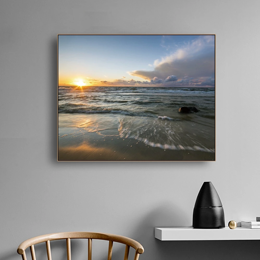 

Laeacco Calligraphy Painting for the Wall Artwork Canvas Sea Sunrise Posters and Prints Home Bedroom Decoration Pictures