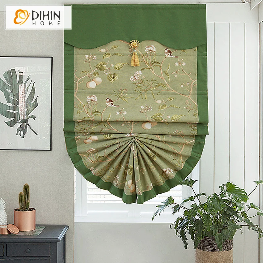 DIHIN HOME Pastoral Cotton/Linen Customized Roman Shades Rollor Blind For Living Room