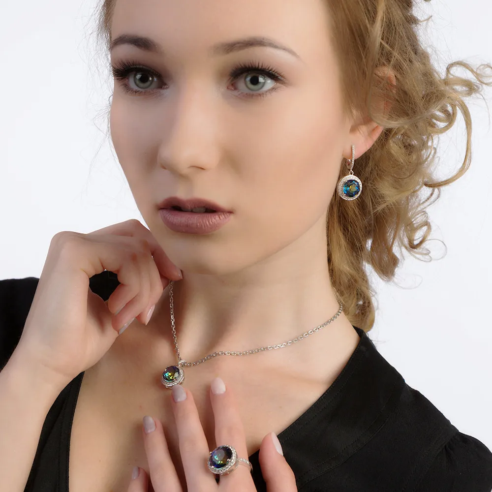 Ожерелье с подвеской из натурального голубого мистического кварца 925 карата|fine