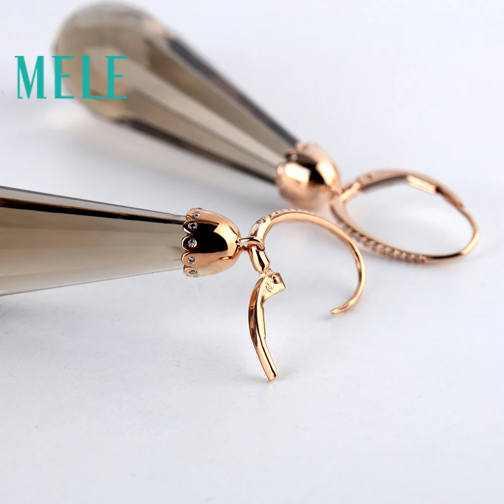 MELE 18K золотые висячие серьги с натуральным дымчатым кварцем для женщин, бриллиантовый боковой камень, новая мода, хорошее ювелирное изделие с высоким качеством