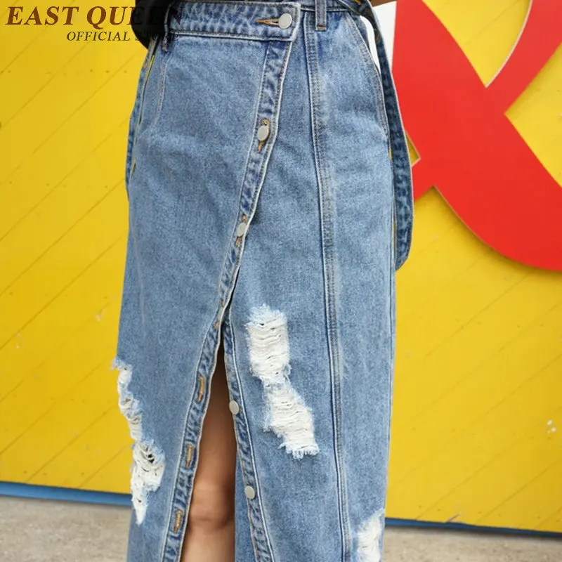 Специальная длинная джинсовая юбка повседневная рваная с высокой талией женские