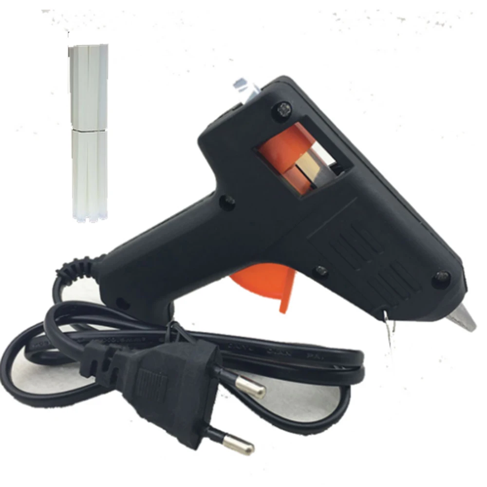 Черный термоклеевой пистолет 20 Вт Ремонтный тепловой инструмент с 10 стержнями