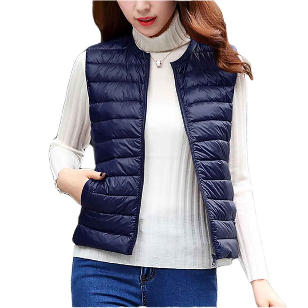 

2019 Brand Women Sleeveless Coat Winter Ultra Light White Duck Down Vest Female Short Slim Vest Women's Windproof Warm Waistcoat