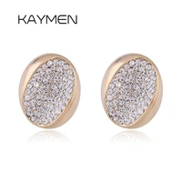 kaymen fashion disciform concave style cute inlaid aaa rhinestones golden stud earrings jewelry boucles doreille for girl