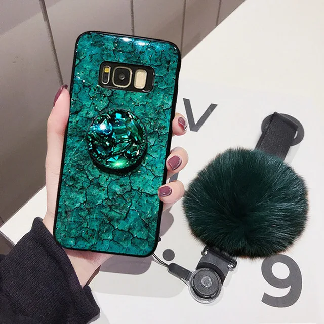 Роскошный Мраморный чехол для samsung galaxy S10 S10 Lite S8 S9 Plus S7 edge Note 8 9 j6 j7 j8, Золотая фольга, чехол, плюшевый шар, подставка, держатель