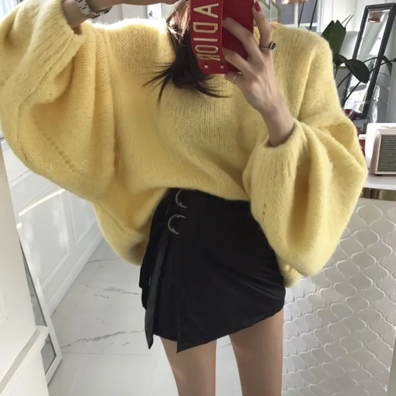 ZAWFL Sweater Women Mohair Pullovers 2020 Winter Autumn Long Sleeve Female Kintted Thick Loose Cashmere Sweaters | Женская одежда