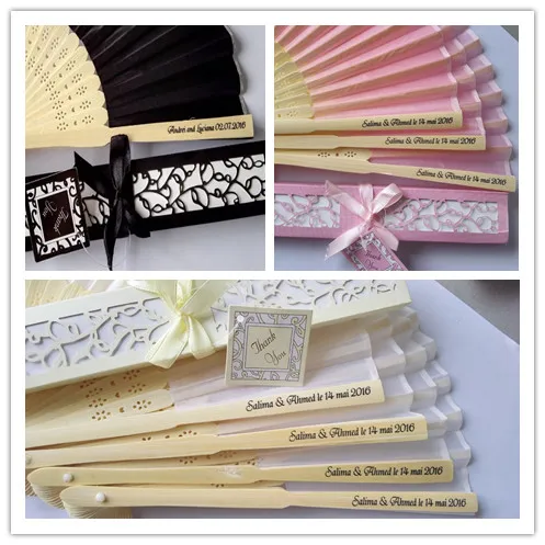 

50 pcs/lot Personalized Luxurious Silk Fold hand Fan in Elegant Laser-Cut Gift Box +Party Favors/wedding Gifts+printing