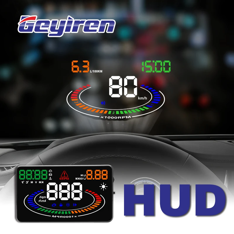 GEYIREN hud Дисплей автомобиля E300 3S-R8 HUD OBD II EUOBD сигнализация напряжения температура воды Спидометр лобовое стекло Автомобильная электроника