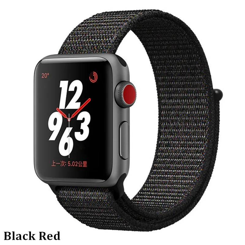 Нейлоновый ремешок для apple watch 5 4 полосным 44 мм/40 мм в едином положении во время занятий легкой атлетикой, apple watch 42mm 38 мм и нержавеющая сталь металлический корпус наручных часов iwatch серии 5/4/3/2 разноцветный коннектор ремешок для часов - Цвет ремешка: black red