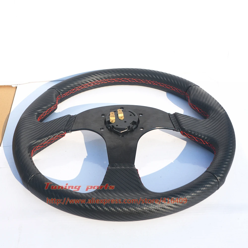 Мм Бесплатная доставка: 350 мм карбоновое волокно вид автомобиля руль плоский
