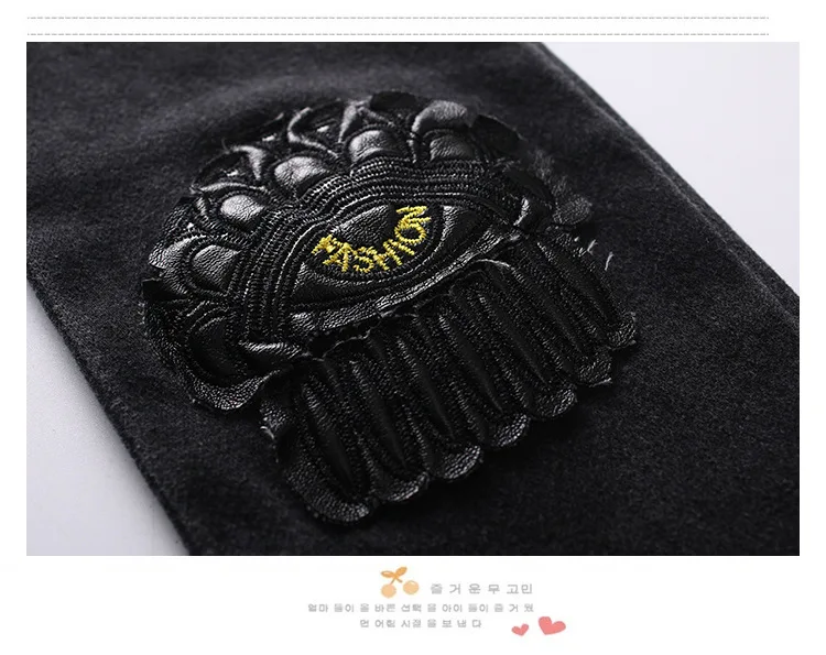 Байкерские джинсы для девочек черные детские джинсовые брюки с потертостями