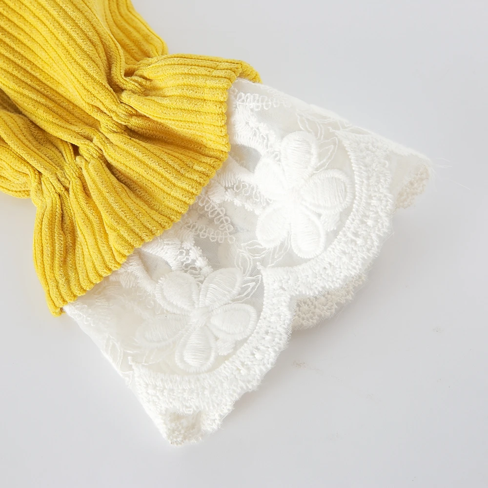 MyLittleOne 2019 Fall Kids Frock Designs Sweet Yellow Lace Corduroy Baby Girl dress | Детская одежда и обувь