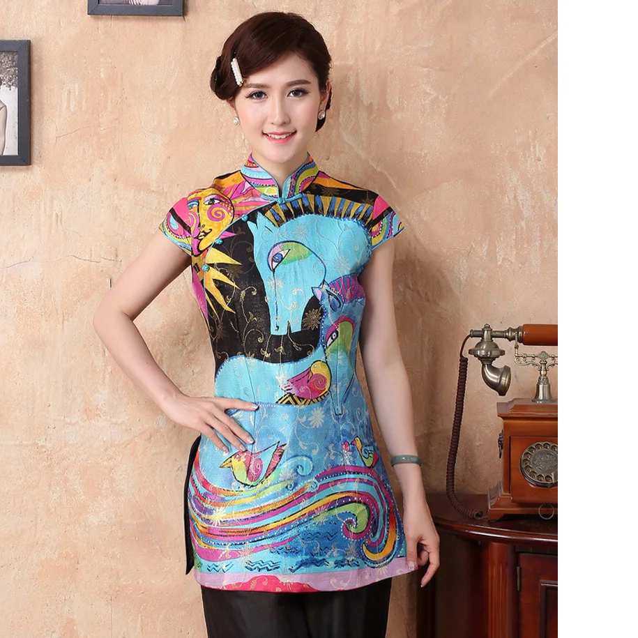 Женская рубашка из искусственного шелка голубая блузка 55% 45% 7064|silk blouses shirts|silk