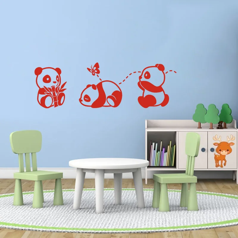 Stickers The Cute 3 Pandas Vinyl Wall Art Decor Mural Decal Wallpaper Living Room Home Poster Kids House Decoration | Дом и сад