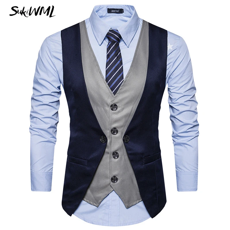 SUKIWML новый роскошный бренд Chaleco Hombre Vestir приталенный Colete Social мужской костюм жилет