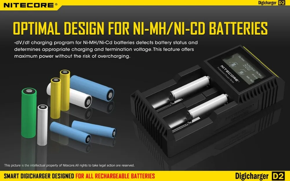 Фирменное зарядное устройство Nitecore D2 D4 Digi с ЖК-дисплеем, интеллектуальная схема Li-Ion для 26650 18650 18350 16340 14500 10440, автомобильное зарядное устройство