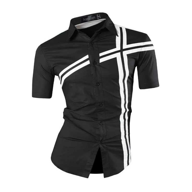JZS077-Black Sportrendy, мужские рубашки, повседневные, модные, короткий рукав, летние, облегающие, с драконом, стильные, с принтом таттон, JZS056 - Цвет: JZS077-Black
