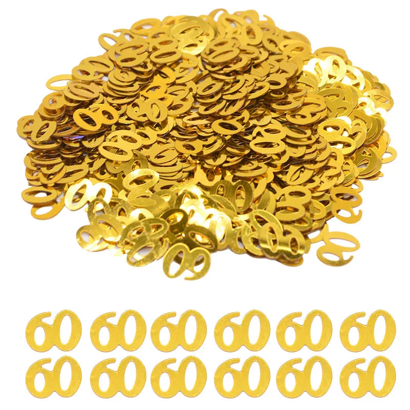 15g/bag Gold Table Sequins Number 18 30 40 50 60 Confetti Sprinkles Happy Birthday Party Decoration Wedding Anniversary Supplies - Color: number 60