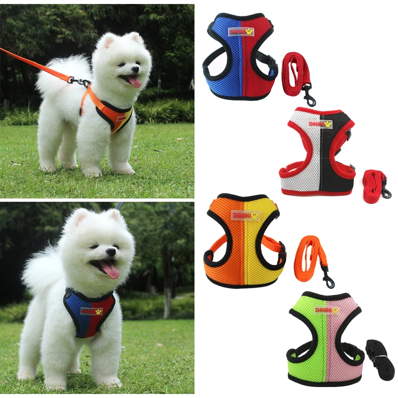 Dog Cat Harness Fashion Double Match Color Dog Vest Mesh Breathable Harness for Small Medium Dog Yorkie Teddy Walking Lead Leash