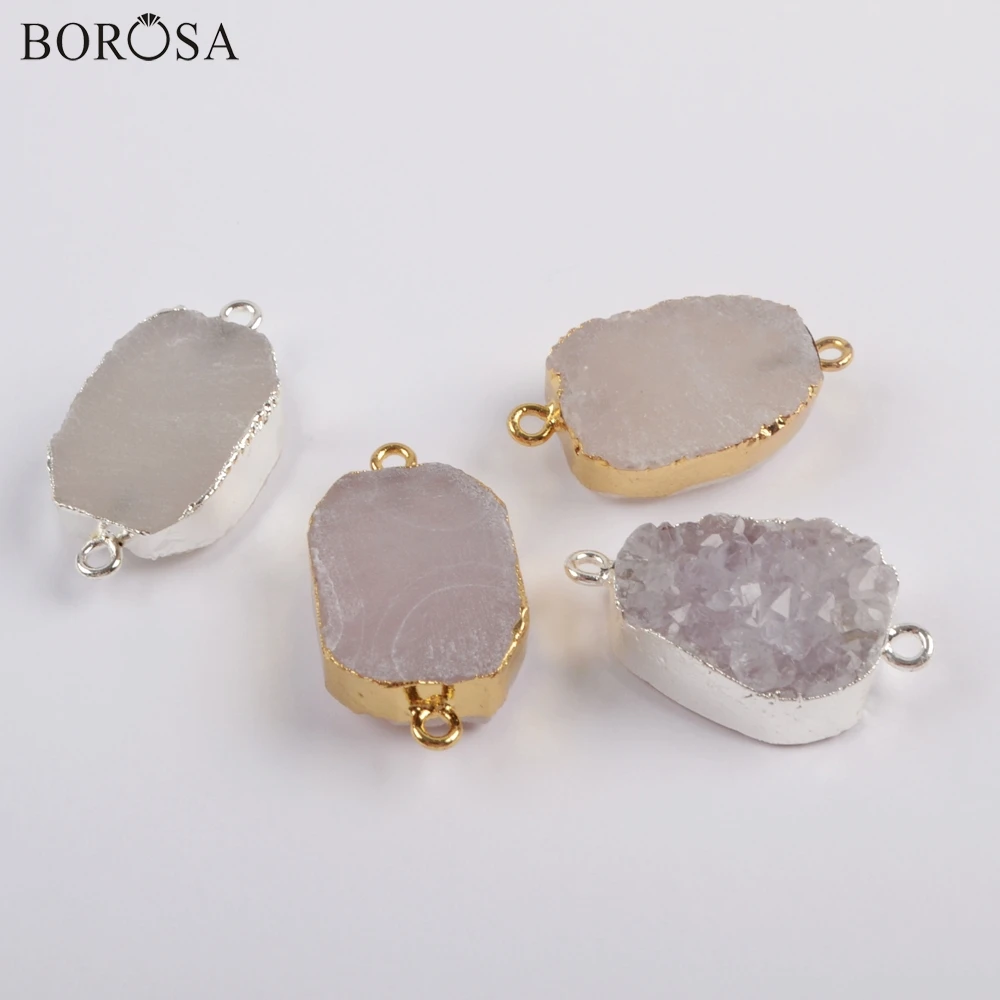 BOROSA Оптовая Продажа Натуральные Агаты Drusy двойные амулеты позолоченный Druzy